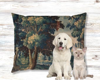 French Verdure Tapestry Pet Bed, Luxury Dog Bed, Elegant Cat Cushion, Vintage Style Pet Furniture, Grandmillennial Pet Décor, Pet Lover Gift