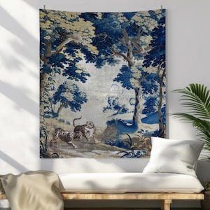 Verdure Brussels Game Park Wall Hanging, Antique Wall Tapestry Reproduction, Vintage Home Decor, Wall Art Decor, French Chateau, Unique Gift
