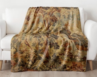 Manta de terciopelo con verdor francés, tapiz Aubusson vintage antiguo, acogedora manta