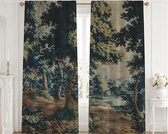 Verdure Tapestry Window Curtain | Vintage 18th-Century French Château Blackout Drape, Single Panel | Part 1 of 2