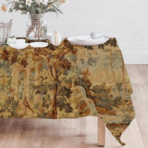 Toalha de mesa francesa com estampa de folhagem, decoração vintage para sala de jantar, capa de mesa inspirada em castelos, estilo casa de campo antiga, presente para mesa de cozinha
