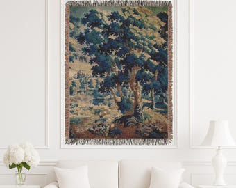 Verdure Woven Wall Tapestry, Vintage Throw Blanket, Antique Home Decor, Cottagecore Bedspread, Cotton Wall Hanging, Wall Art Decor, Gift