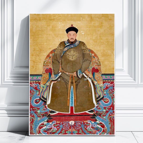 Chinese Emperor Portrait Fine Art Print, Chinoiserie Poster, Asian Wall Decor, Vintage Home Decor, Antique Wall Art, Oriental Art Lover Gift
