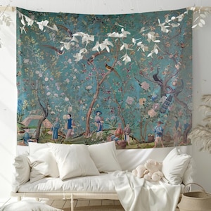 Chinoiserie Wall Hanging, 18th Century Chinese Tapestry, Asian Home Decor, Vintage Wall Art Decor, Antique Oriental Fabric, Unique Gift Idea