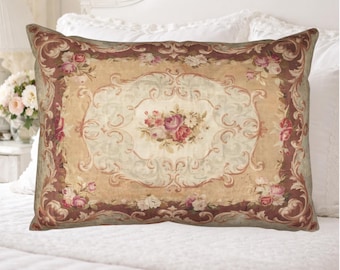 French Aubusson Cotton Pillow Sham,  Vintage Château Bedroom Decor