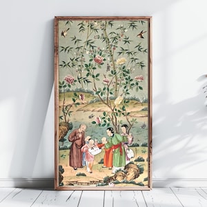 Chinoiserie Wall Panel, Antique Chinese Wallpaper Fine Art Print, Vintage Poster, Asian Wall Decor, Oriental Gallery Wall Art | Panel #1