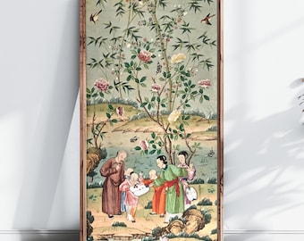 Pannello murale in stile Chinoiserie: stampa artistica di carta da parati cinese del XIX secolo / Parte 1/4
