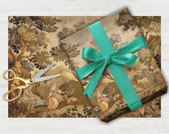 Cadeaupapier groene wandtapijt, vintage Franse landelijke inpakvellen