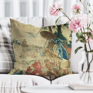 French Chinoiserie Tapestry Pillowcase, Antique Design, Vintage Home Decor, Throw Pillow, Cushion Cover, Living Room Decor, Couch, Gift Idea