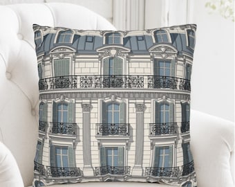 Funda de almohada con fachada parisina, cojín con diseño de balcón francés, cojín vintage parisino, decoración elegante para el hogar, funda de almohada clásica
