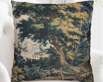Verdure Tapestry Pillow Cover | Vintage 18th-Century French Aubusson Château Décor