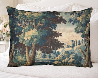 Funda de almohada de algodón con tapiz verdure, decoración de dormitorio de estilo campestre francés.