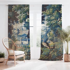 French Verdure - Rideau de fenêtre en tapisserie d&#39;Aubusson, Décoration d&#39;intérieur vintage, Rideau un panneau, Pare-fenêtre de style champêtre, Obscurcissement | Partie 1