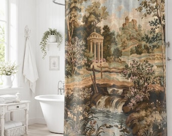 Verdure Tapestry Shower Curtain | Vintage Jacquard French Château Bathroom Décor