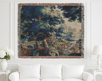 French Verdure Wall Tapestry, Antique Home Decor, Vintage Throw Blanket, Cottagecore Bedspread, Cotton Wall Hanging, Wall Art Decor, Gift