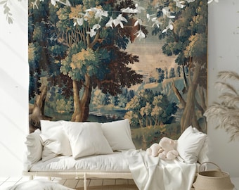 French Verdure Aubusson Wall Hanging, Antique Wall Tapestry Reproduction, Wall Art Decor, Vintage Home Decor, Chateau Style, Unique Gift