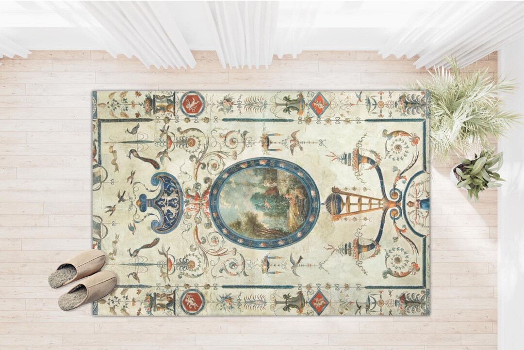 French Neoclassical Area Rug, Louvre Museum Reproduction, Vintage Style ...