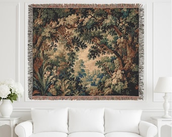 French Verdure Woven Tapestry | Vintage 18th-Century Château Décor