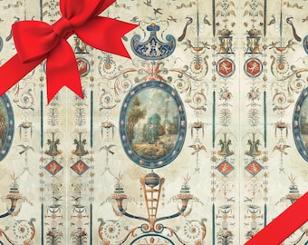 Gift Wrap Paper, French Neoclassical Vintage Design, Holiday Present Wrapping Paper Roll, Antique Style Print, Art Supplies, DIY, Crafting