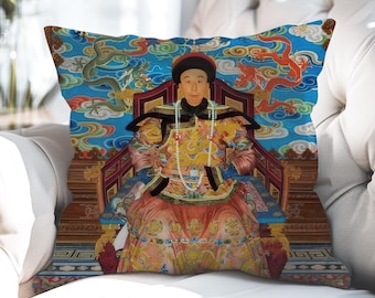 シノワズリクッションカバー - 中国祖先の肖像画 - 皇帝2（青