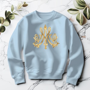 Unisex-sweater met gouden monogram Marie Antoinette, coole Franse koningin ronde hals, historische kleding, rococo-mode, vintage trui van Versailles