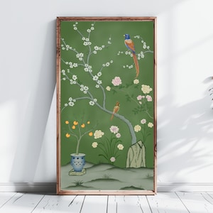 Chinoiserie Fine Art Print: Oriental Bird & Floral Wall Panel | Part 1