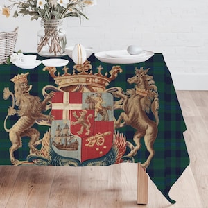 Coat of Arms Tapestry Tablecloth, Vintage Chateau Dining Room Decor, Ralph Lauren Inspired Table Cover, Antique Home, Kitchen Table Linen