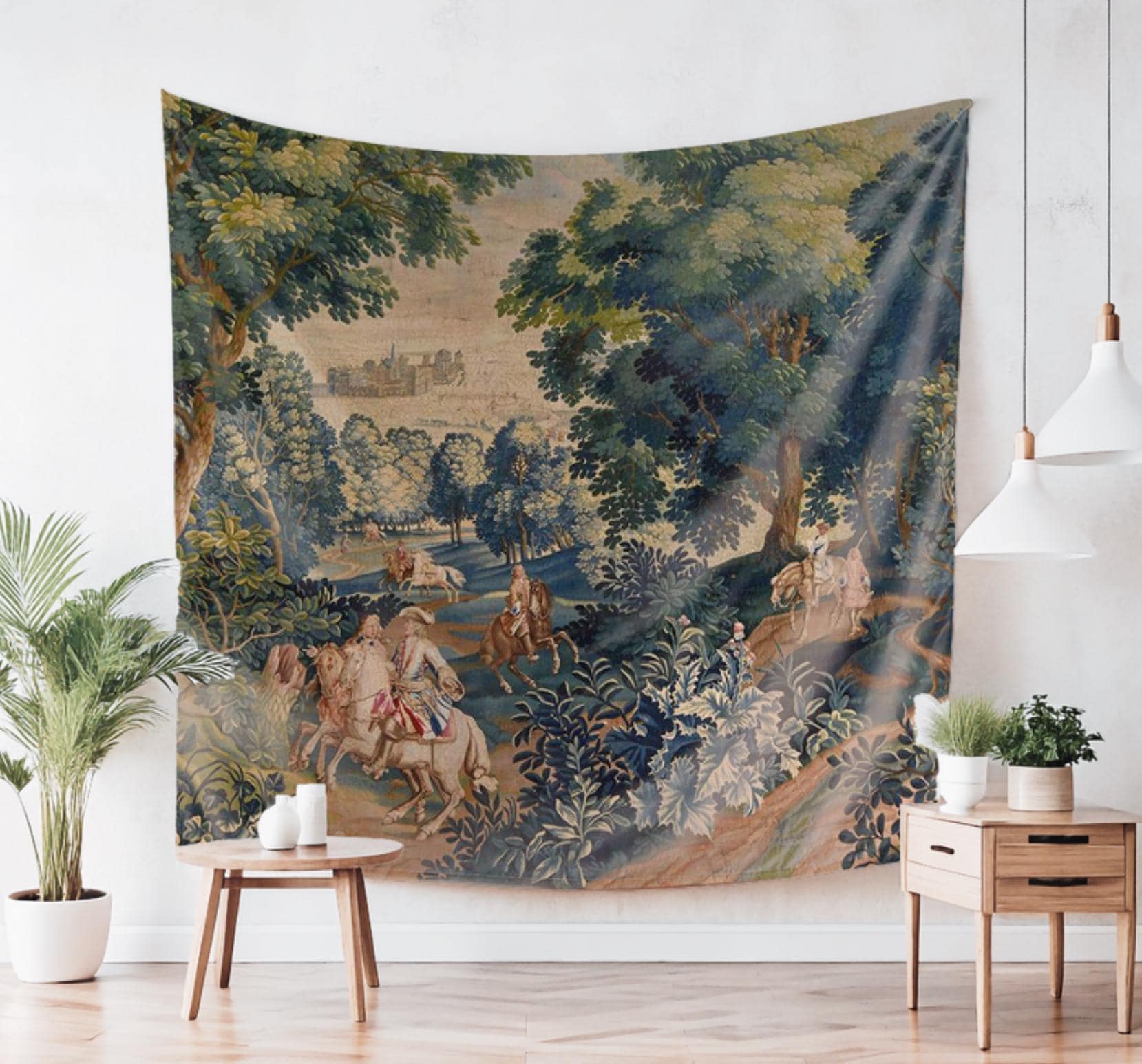 French Verdure Royal Hunt Wall Hanging, Antique Wall Tapestry Reproduction, Vintage Home Decor, Wall Art Decor, Chateau Style, Unique Gift
