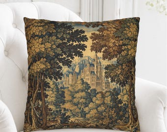 Französischer Verdure-Tapisserie-Kissenbezug, antikes Aubusson-Kissen, Vintage-Waldkissenbezug, französisches Schlossdekor, einzigartiges Geschenk für Zuhause
