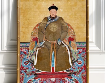 Chinesischer Kaiser Portrait Fine Art Print, Chinoiserie Poster, Asiatische Wanddekoration, Vintage Wohnkultur, Antike Wandkunst, Orientalische Kunst Liebhaber Geschenk