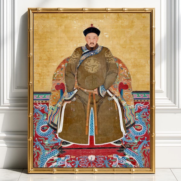 Portret cesarza chińskiego, wydruk artystyczny, plakat w stylu chinoiserie, dekoracja ścienna w stylu azjatyckim, wystrój wnętrz w stylu vintage, antyczna sztuka ścienna, prezent dla miłośnika sztuki orientalnej