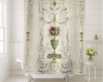 French Chateau Neoclassical Shower Curtain, 18th Century Reproduction, Bath Curtain for Vintage Lovers, Bathroom Decor, Antique Home Design