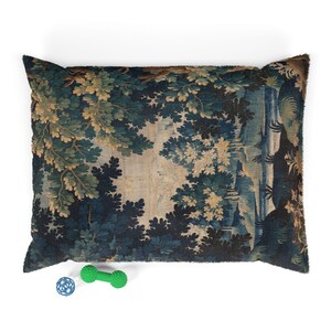 Bring timeless charm to your space with this pet bed featuring an 18th century French Aubusson verdure tapestry print. A perfect blend of vintage elegance and comfort, this luxury pet bed doubles as a dog bed, cat bed, or stylish pet mat. Ideal for grandmillennial, cottagecore, farmhouse, and rustic interiors. Use as pet furniture or a decorative cushion. A refined addition to your home decor and pet supplies, showcasing antique print style in a cozy country design.
