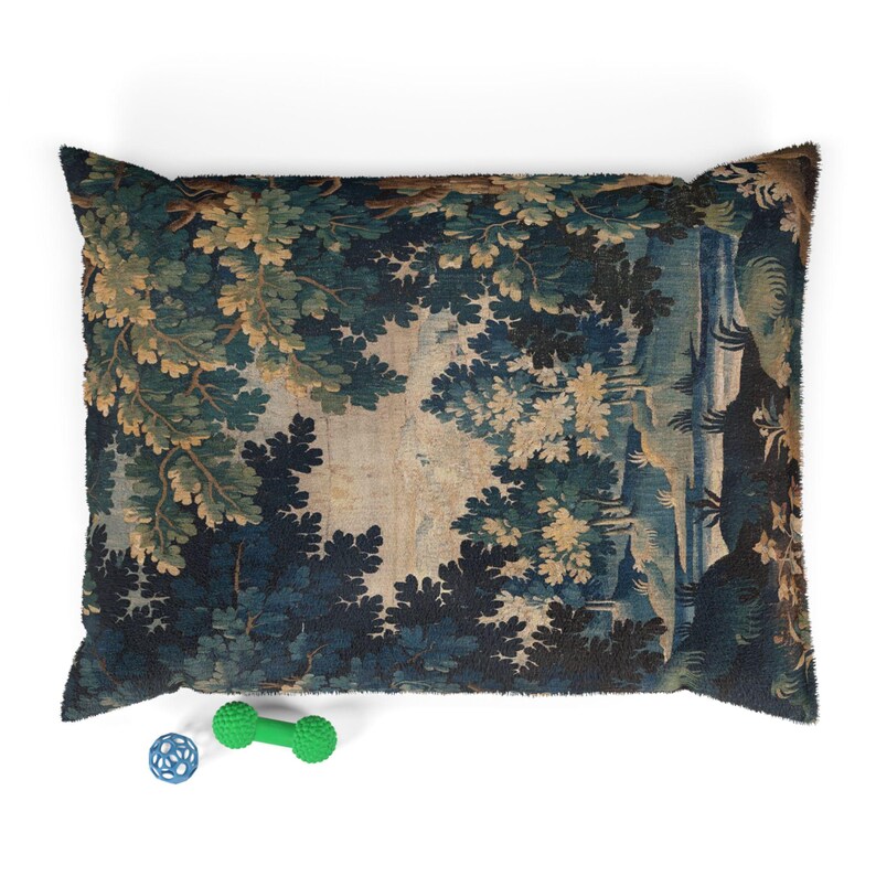 Bring timeless charm to your space with this pet bed featuring an 18th century French Aubusson verdure tapestry print. A perfect blend of vintage elegance and comfort, this luxury pet bed doubles as a dog bed, cat bed, or stylish pet mat. Ideal for grandmillennial, cottagecore, farmhouse, and rustic interiors. Use as pet furniture or a decorative cushion. A refined addition to your home decor and pet supplies, showcasing antique print style in a cozy country design.