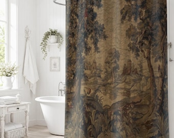 Verdure Tapestry Shower Curtain | Vintage 18th-Century French Château Bathroom Décor