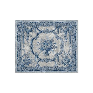 Luxury crushed velvet throw blanket featuring an antique-inspired vintage French Aubusson blue and white floral Marie Antoinette design. Soft, fluffy, comfy and cozy, this heritage design elevates home decor in any bedroom or living room. Style it on a sofa, as a bed cover or bedspread in traditional, grandmillennial, French country, or shabby chic interiors. A refined gift for art lovers.