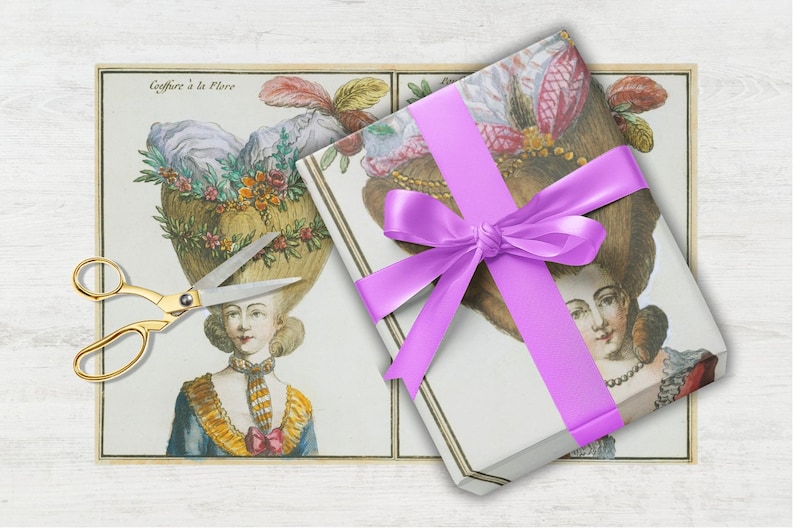 French Rococo Gift Wrap Paper, Marie Antoinette Fashion Art, Vintage ...