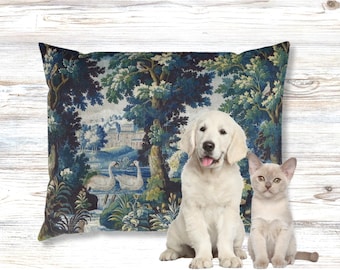 French Verdure Tapestry Pet Bed, Luxury Dog Bed, Elegant Cat Cushion, Vintage Style Pet Furniture, Grandmillennial Pet Décor, Pet Lover Gift
