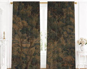 Verdure Tapestry Window Curtain | Vintage 17th-Century French Blackout Drape, Single Panel | Part 1 of 2