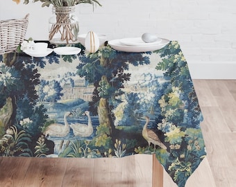 French Verdure Tapestry Tablecloth, Timeless 17th Century Design, Vintage Table Cover, Dining Room Decor, Home Textiles, Kitchen Linens