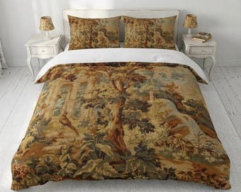 Set di biancheria da letto in cotone con arazzo Verdure / Arredamento per camera da letto in stile castello francese del XVIII secolo