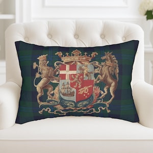 Coat of Arms Tapestry Lumbar Pillow, Ralph Lauren Inspired Throw Cushion, Antique Château Style, Vintage Preppy Traditional Home Decor
