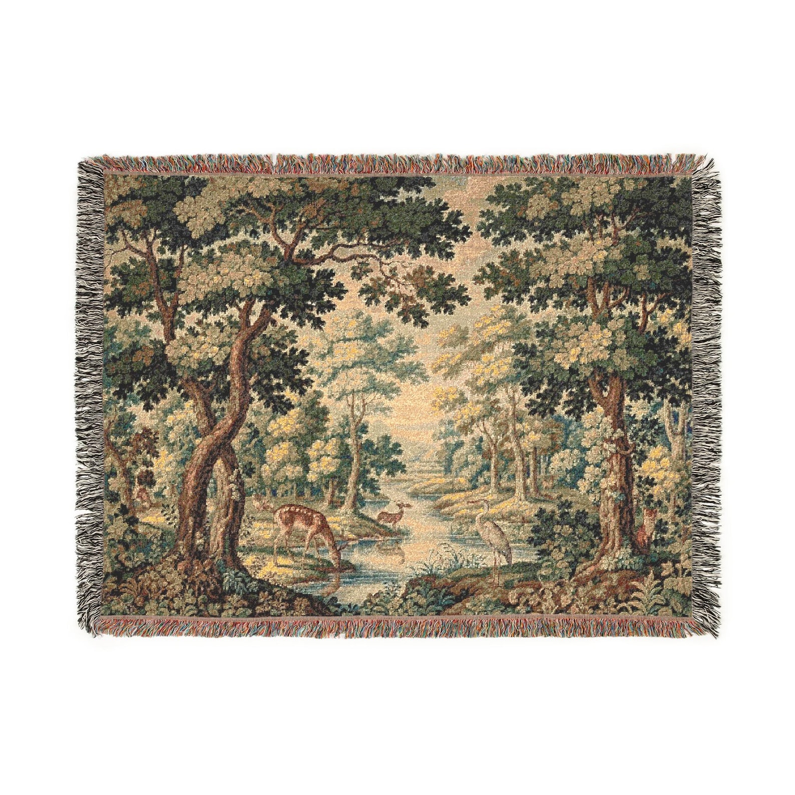 French Verdure Woven Tapestry, Chateau Style Wall Hanging, 100% Cotton Throw Blanket
