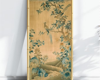 芸術的な鳥と竹のアンティークのオリジナル中国シルク絵画 - Etsy 日本