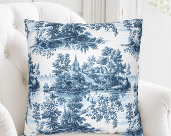 Fodera per cuscino in stile Toile de Jouy francese, cuscino decorativo vintage blu e bianco, decorazione per la casa, copricuscino, cottagecore, idea regalo