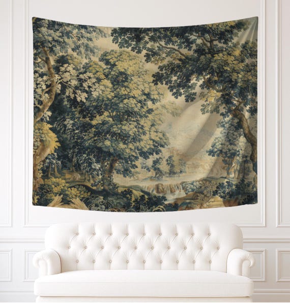 Grüner Wandteppich, Wandbehang aus 100% Polyester, antike Wandkunst, Vintage-Innendekoration