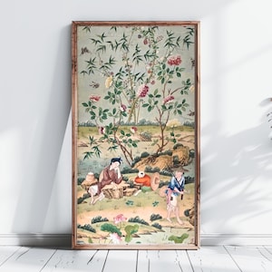 Chinoiserie Wall Panel, Antique Chinese Wallpaper Fine Art Print, Vintage Poster, Asian Wall Decor, Oriental Gallery Wall Art | Panel #2