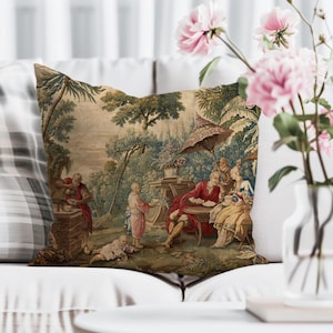 Chinoiserie French Rococo Aubusson Tapestry Pillowcase, 18th Century Cushion Cover, Vintage Home Decor, Antique Couch Pillow, Throw Pillow