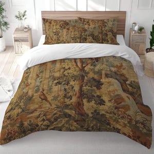 French Verdure Tapestry Cotton Duvet Cover | Antique Vintage Aubusson Bedroom Decor