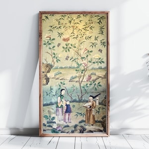 Chinoiserie Wall Panel, Antique Chinese Wallpaper Fine Art Print, Vintage Poster, Asian Wall Decor, Oriental Gallery Wall Art | Panel #4